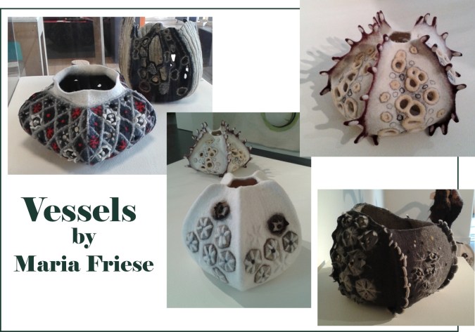 Felted vessels created by Maria Friese on display at the NCCD at Sleaford, Lincolnshire.