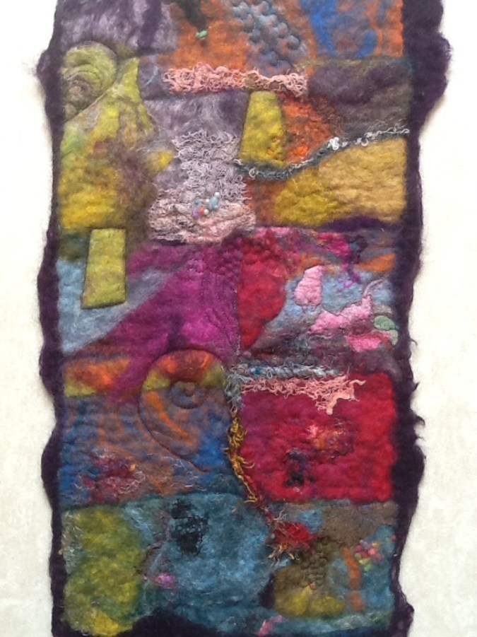 Rectangular wet felted abstract picture