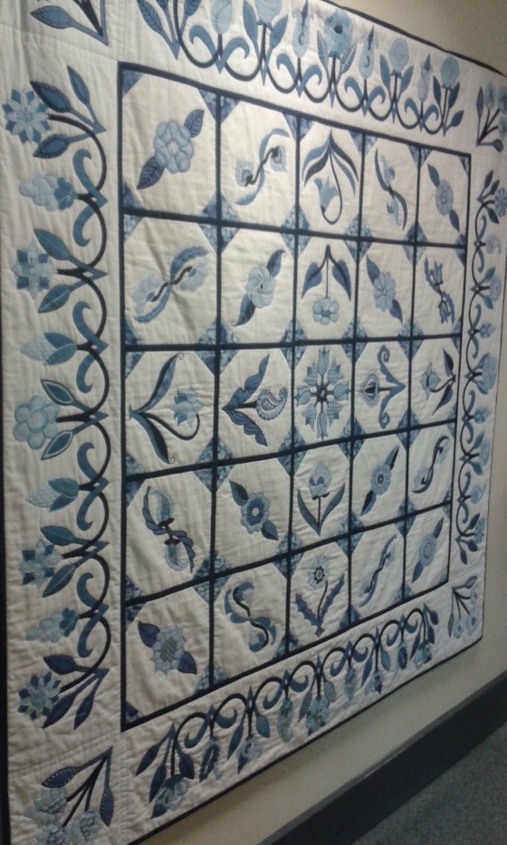 Hand embroidered Delph Quilt designed and made by Liz Hands