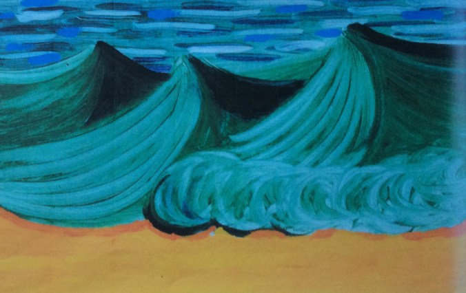 Sandra's choice is Hockney's "Three Green Waves with Orange Sand".