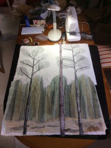 Foreground trees tacked in position