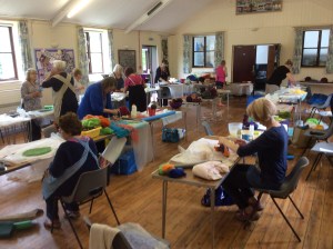 Room full of ladies at a wet felting workshop in Arnesby Village Hall