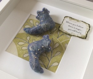 Fairy Boots made with blue Merino wool tops embellished with tiny beads