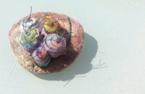 Floral brooch made with Merino wool and silk organza