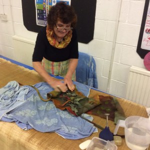 Sally working on her sculptural belt