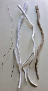 Tree roots made from aluminium wire and Lutradur fabric